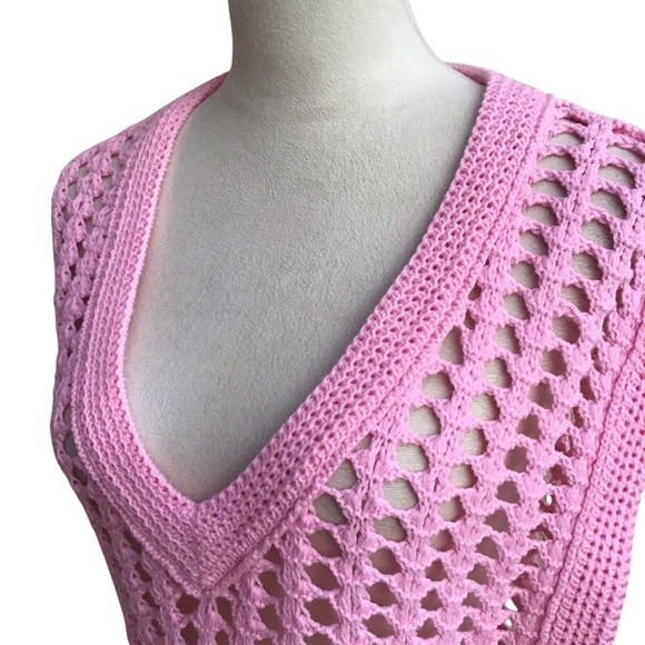 BDG URBAN OUTFITTERS PINK CROCHET V NECK TOP NEW - Picture 4 of 7